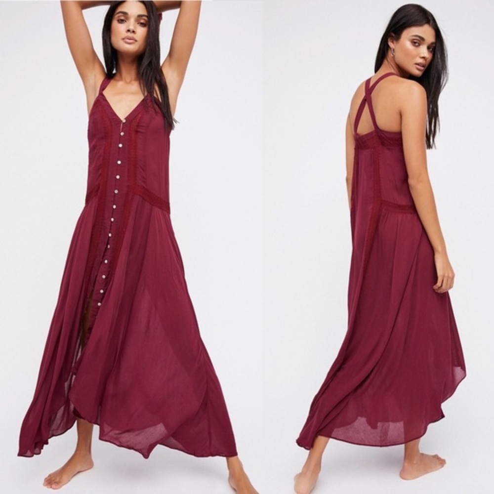 Free People Kimmi Button Up Red Maxi slip